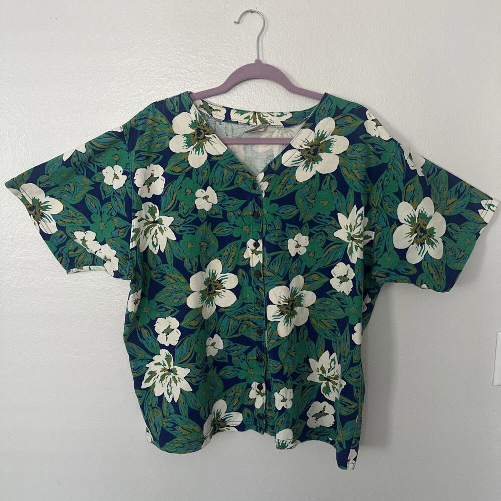 Vintage Plus Size Partners Woman Mervyns Floral Button Up Top SZ 3X